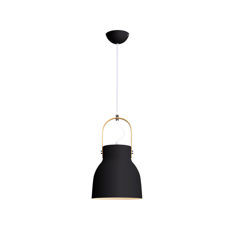 Barrel Dining Room Hanging Pendant Metal 1-Head Minimalistic Drop Lamp with Handle Black A Clearhalo 'Ceiling Lights' 'Modern Pendants' 'Modern' 'Pendant Lights' 'Pendants' Lighting' 2011239