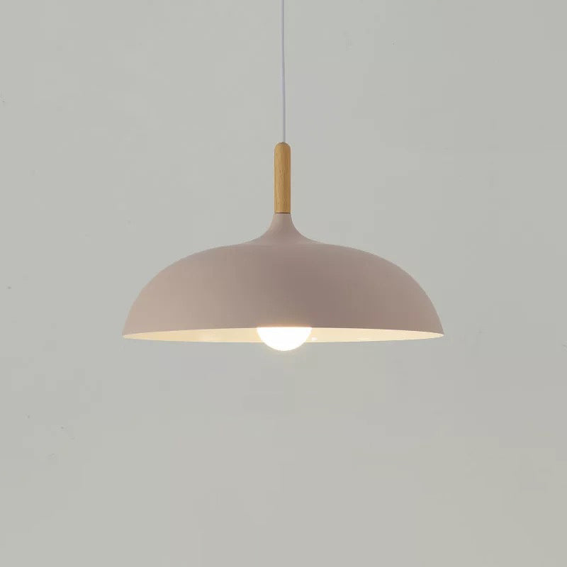 Macaron Dome Hanging Lamp Metal 1 Light Dining Room Pendant Lighting Fixture with Wood Top Clearhalo 'Ceiling Lights' 'Modern Pendants' 'Modern' 'Pendant Lights' 'Pendants' Lighting' 2011264