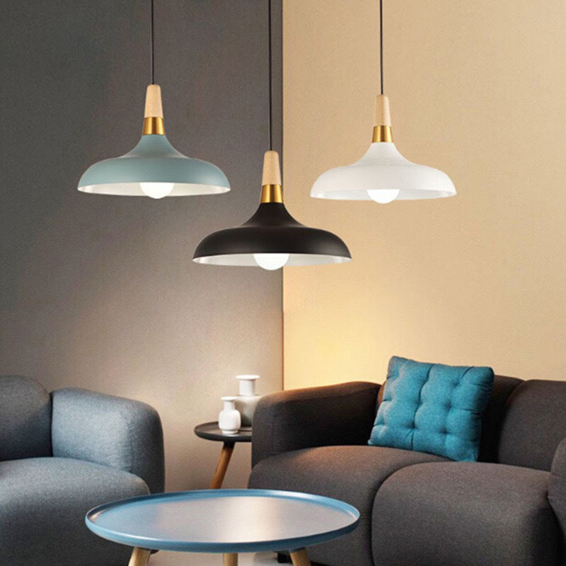 Metal Barn Pendant Light Fixture Modernity 1 Light Ceiling Suspension Lamp with Wood Grip Clearhalo 'Ceiling Lights' 'Modern Pendants' 'Modern' 'Pendant Lights' 'Pendants' Lighting' 2011286