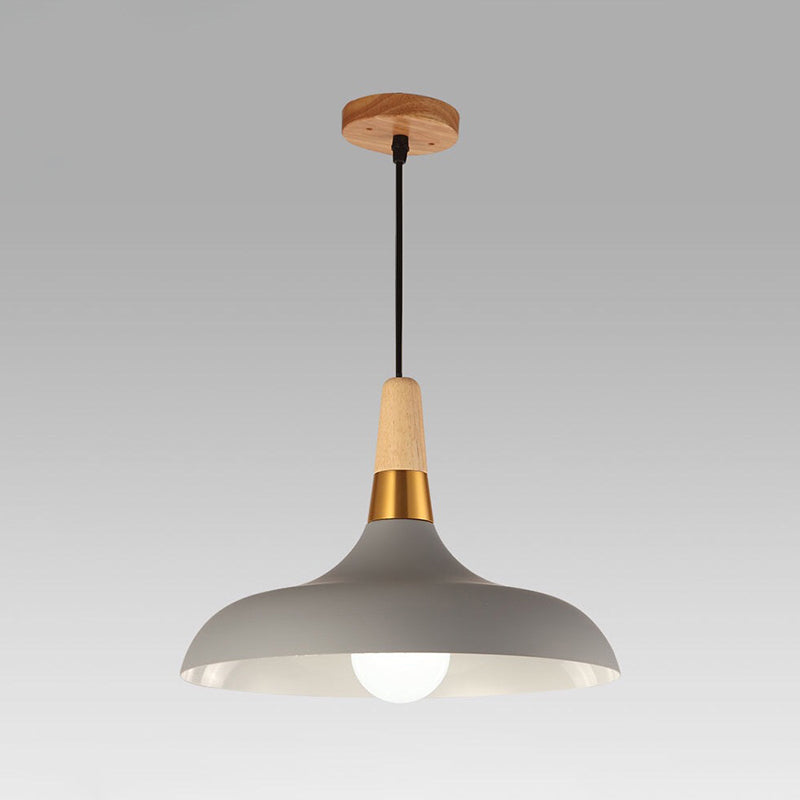 Metal Barn Pendant Light Fixture Modernity 1 Light Ceiling Suspension Lamp with Wood Grip Grey Clearhalo 'Ceiling Lights' 'Modern Pendants' 'Modern' 'Pendant Lights' 'Pendants' Lighting' 2011289