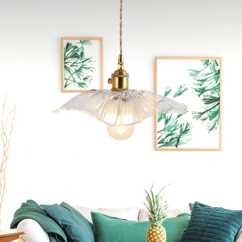 Blossom Textured Glass Pendant Lighting Industrial 1 Light Living Room Hanging Ceiling Light in Brass Clear Clearhalo 'Ceiling Lights' 'Glass shade' 'Glass' 'Industrial Pendants' 'Industrial' 'Middle Century Pendants' 'Pendant Lights' 'Pendants' 'Tiffany' Lighting' 2011349