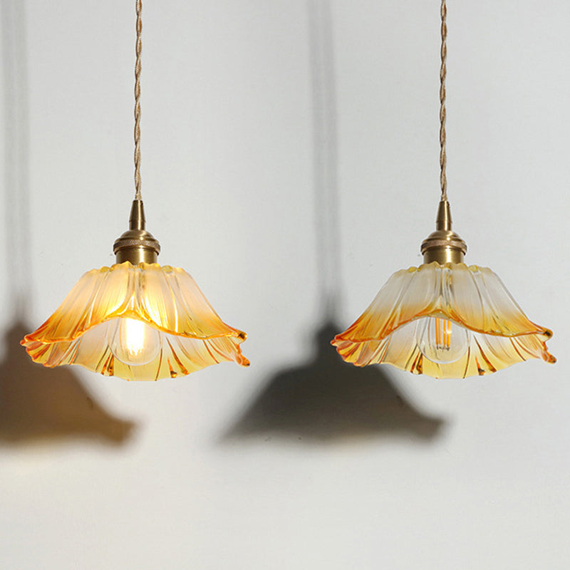 Blossom Textured Glass Pendant Lighting Industrial 1 Light Living Room Hanging Ceiling Light in Brass Clearhalo 'Ceiling Lights' 'Glass shade' 'Glass' 'Industrial Pendants' 'Industrial' 'Middle Century Pendants' 'Pendant Lights' 'Pendants' 'Tiffany' Lighting' 2011359