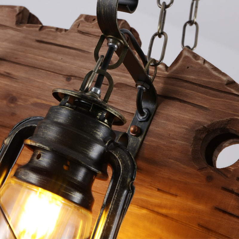 Black Kerosene Chandelier Light Coastal Clear Glass 6 Heads Restaurant Pendant Lighting with Wood Fish Clearhalo 'Cast Iron' 'Ceiling Lights' 'Chandeliers' 'Industrial Chandeliers' 'Industrial' 'Metal' 'Middle Century Chandeliers' 'Rustic Chandeliers' 'Tiffany' Lighting' 2011392