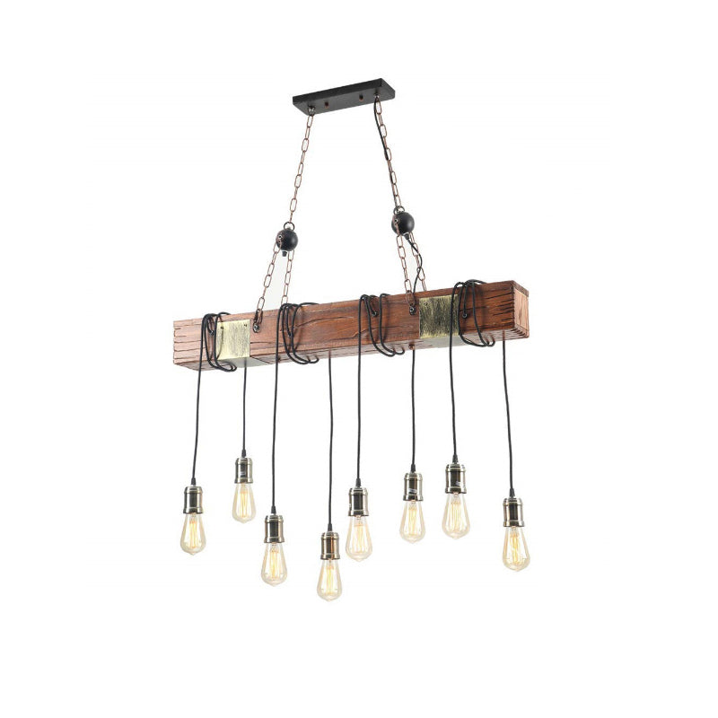 Linear Island Lighting Industrial Gold Finish Wood Pendant Light Fixture with Open Bulb Design Gold 37.5