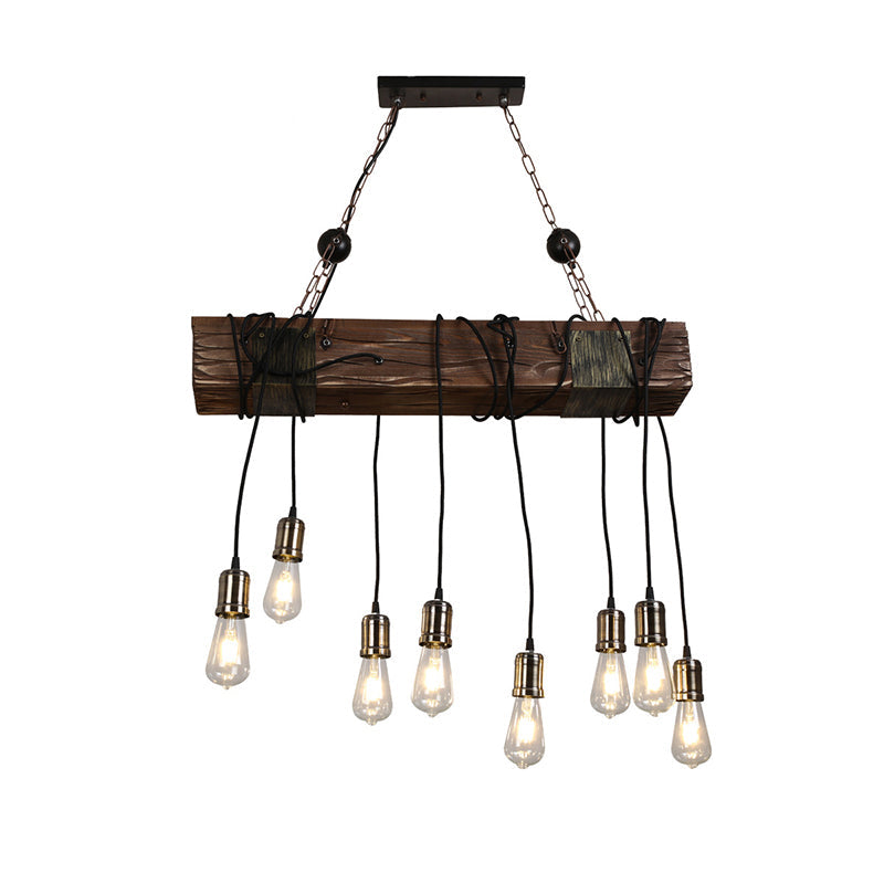 Linear Island Lighting Industrial Gold Finish Wood Pendant Light Fixture with Open Bulb Design Gold 31.5