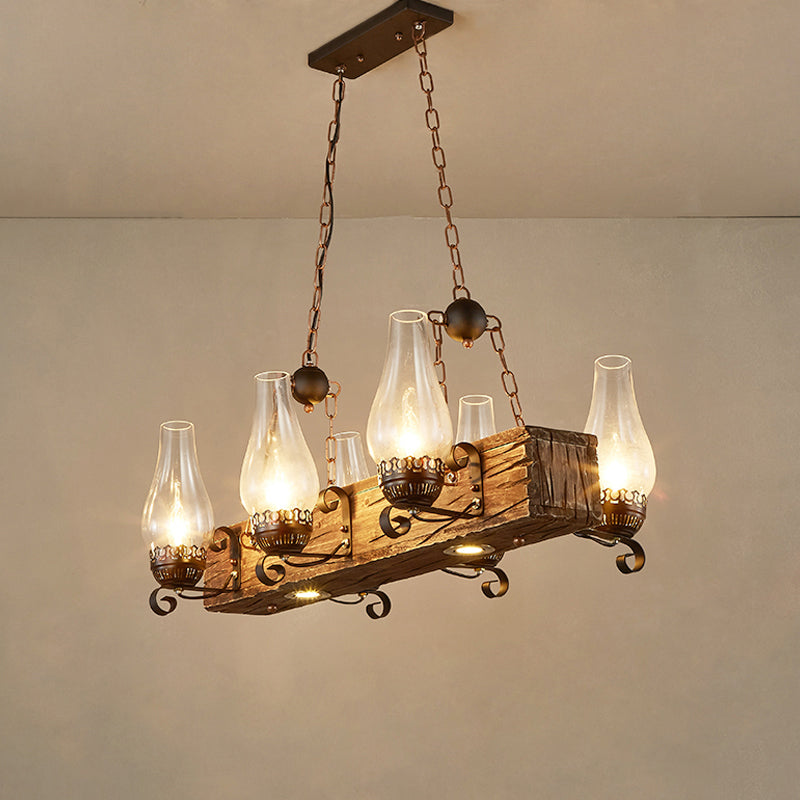 Wood Candelabra Island Pendant Light Factory Dining Room Hanging Lamp Kit in Brown Brown B Clearhalo 'Ceiling Lights' 'Island Lights' Lighting' 2011445