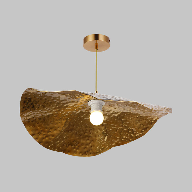 Hammered Lotus Leaf Metal Pendant Lamp Minimal 1 Light Brass Hanging Ceiling Light for Dining Room Clearhalo 'Ceiling Lights' 'Modern Pendants' 'Modern' 'Pendant Lights' 'Pendants' Lighting' 2011648