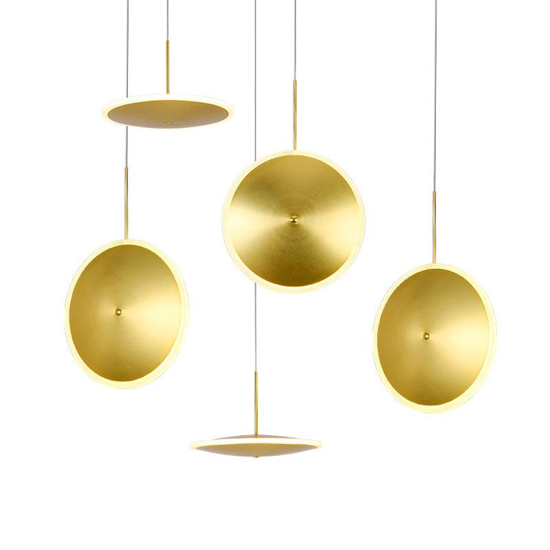 LED Bedside Pendulum Light Modern Brass Down Lighting with Saucer Aluminum Shade Clearhalo 'Ceiling Lights' 'Modern Pendants' 'Modern' 'Pendant Lights' 'Pendants' Lighting' 2011670