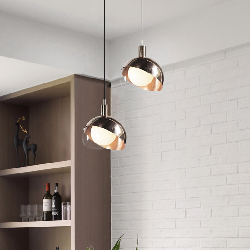 Metal Dual-Dome Pendant Lighting Minimalist 1 Bulb Clear Glass Suspension Light Fixture Clearhalo 'Ceiling Lights' 'Modern Pendants' 'Modern' 'Pendant Lights' 'Pendants' Lighting' 2011691