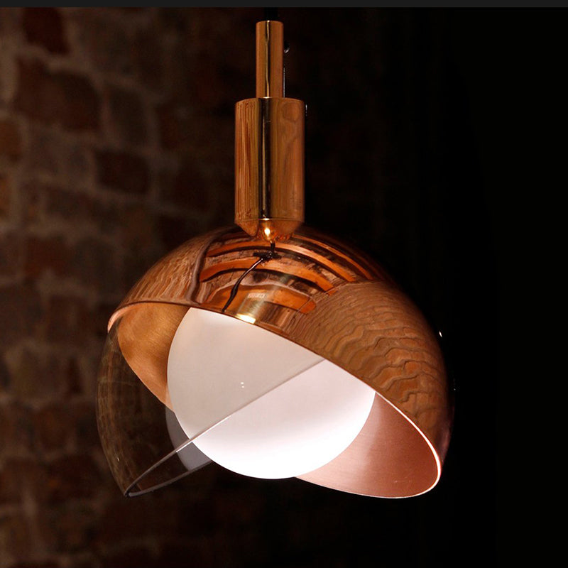 Metal Dual-Dome Pendant Lighting Minimalist 1 Bulb Clear Glass Suspension Light Fixture Copper Clearhalo 'Ceiling Lights' 'Modern Pendants' 'Modern' 'Pendant Lights' 'Pendants' Lighting' 2011694