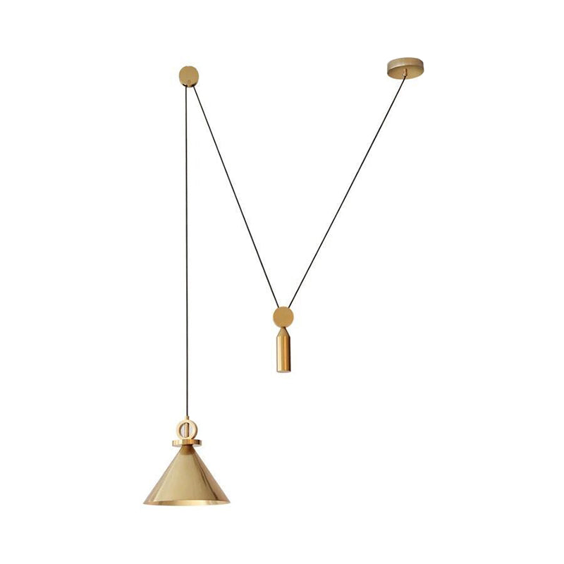 Conic Drop Pendant Modernist Metal 1-Light Kitchen Pulley Ceiling Suspension Lamp in Brass Clearhalo 'Ceiling Lights' 'Modern Pendants' 'Modern' 'Pendant Lights' 'Pendants' Lighting' 2011714