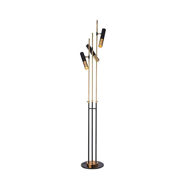 Nordic 3 Heads Reading Floor Light Gold and Black Tubular Floor Lighting with Metallic Shade Clearhalo 'Floor Lamps' 'Lamps' Lighting' 2011788