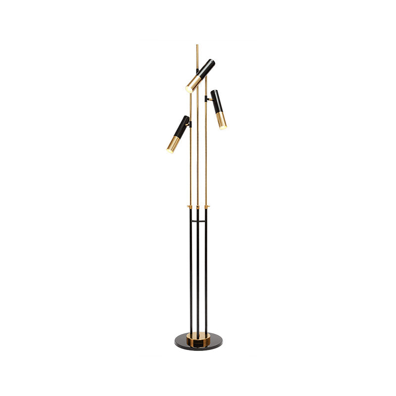 Nordic 3 Heads Reading Floor Light Gold and Black Tubular Floor Lighting with Metallic Shade Clearhalo 'Floor Lamps' 'Lamps' Lighting' 2011789