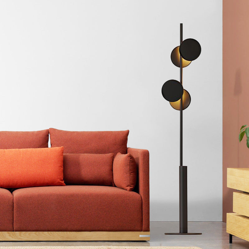 Simple Circular Standing Light Metal 2 Heads Living Room Floor Reading Lamp in Black Clearhalo 'Floor Lamps' 'Lamps' Lighting' 2011799