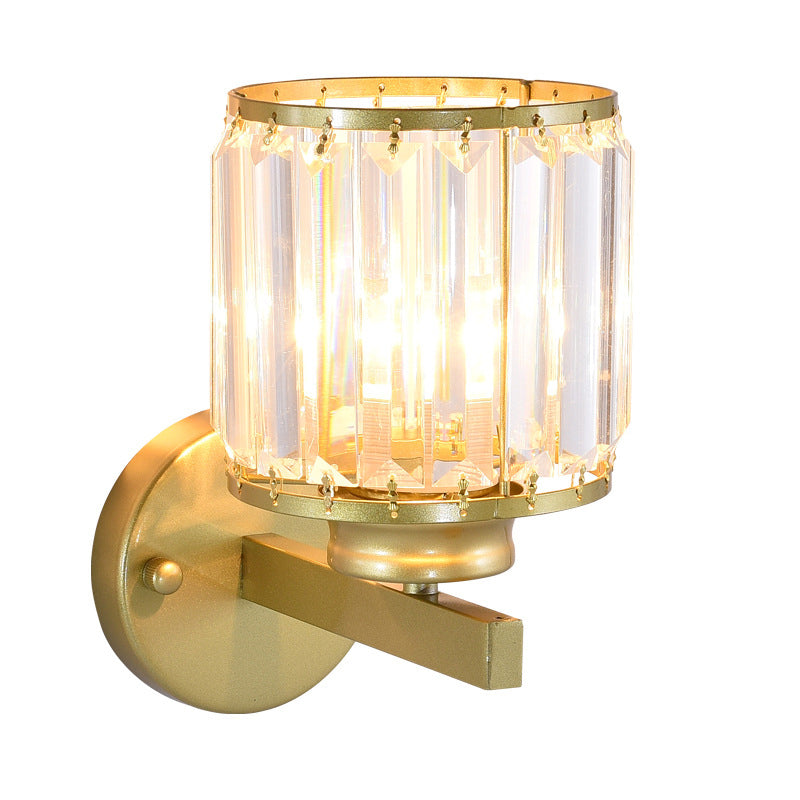 Cylinder Corridor Wall Lighting Traditional Beveled Crystal 1 Bulb Wall Hanging Light Clearhalo 'Wall Lamps & Sconces' 'Wall Lights' Lighting' 2011979