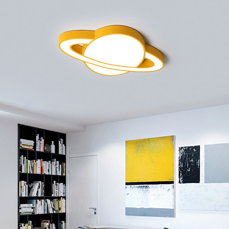 White/Pink/Yellow/Blue Planet Shape Flush Mount Lamp Nordic Style Acrylic LED Ceiling Light Fixture for Kid Bedroom Yellow Clearhalo 'Ceiling Lights' 'Close To Ceiling Lights' 'Close to ceiling' 'Flush mount' Lighting' 201202