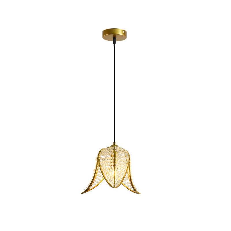 Curving Metal Pendant Lighting Country 1 Head Corridor Suspension Lamp with Crystal Accent in Gold Clearhalo 'Ceiling Lights' 'Pendant Lights' 'Pendants' Lighting' 2012036