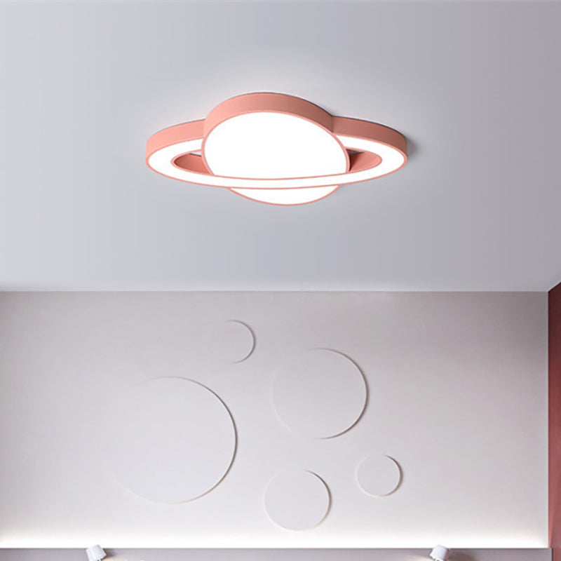 White/Pink/Yellow/Blue Planet Shape Flush Mount Lamp Nordic Style Acrylic LED Ceiling Light Fixture for Kid Bedroom Pink Clearhalo 'Ceiling Lights' 'Close To Ceiling Lights' 'Close to ceiling' 'Flush mount' Lighting' 201204
