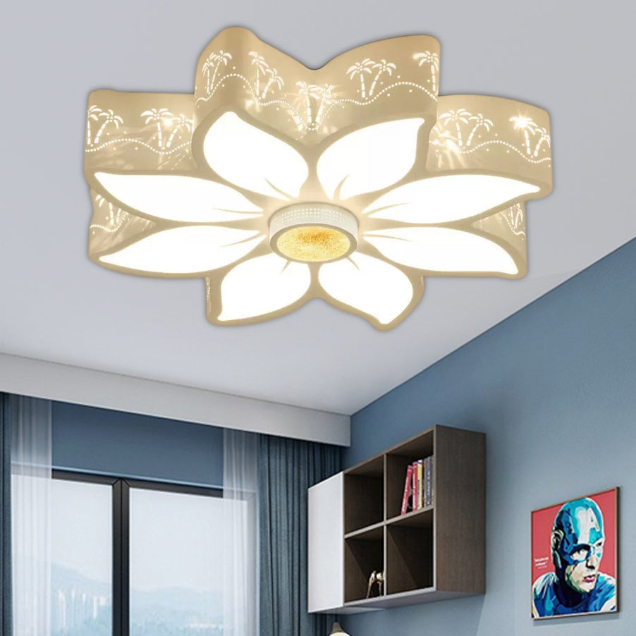 White Etched Flower Flush Mount Light Contemporary Metal LED Ceiling Fixture for Girls Bedroom White Clearhalo 'Ceiling Lights' 'Close To Ceiling Lights' 'Close to ceiling' 'Flush mount' Lighting' 201283