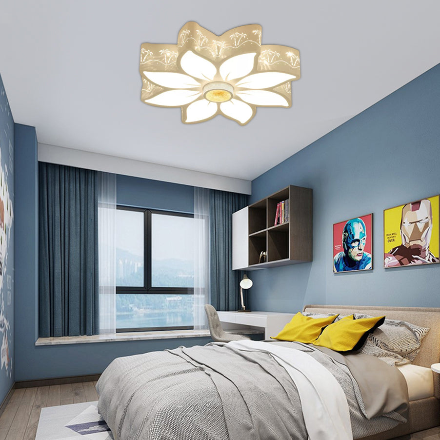 White Etched Flower Flush Mount Light Contemporary Metal LED Ceiling Fixture for Girls Bedroom Clearhalo 'Ceiling Lights' 'Close To Ceiling Lights' 'Close to ceiling' 'Flush mount' Lighting' 201284