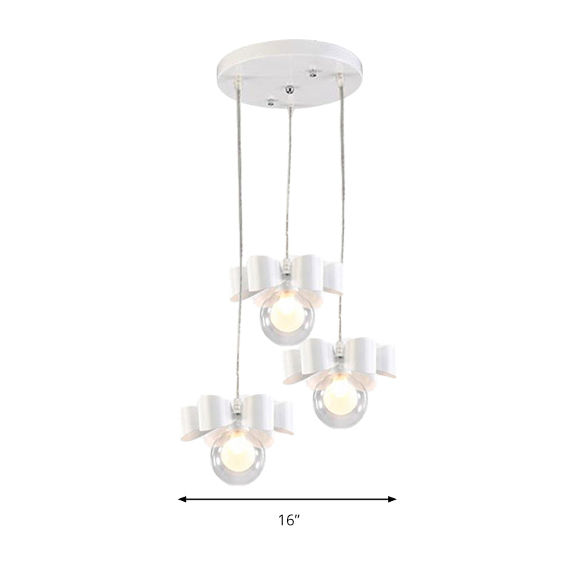 Clear Glass Bubble Pendant Light with Bow Dining Table 3 Heads Modern Pendant Lamp in White Clearhalo 'Ceiling Lights' 'Glass shade' 'Glass' 'Pendant Lights' 'Pendants' Lighting' 201395