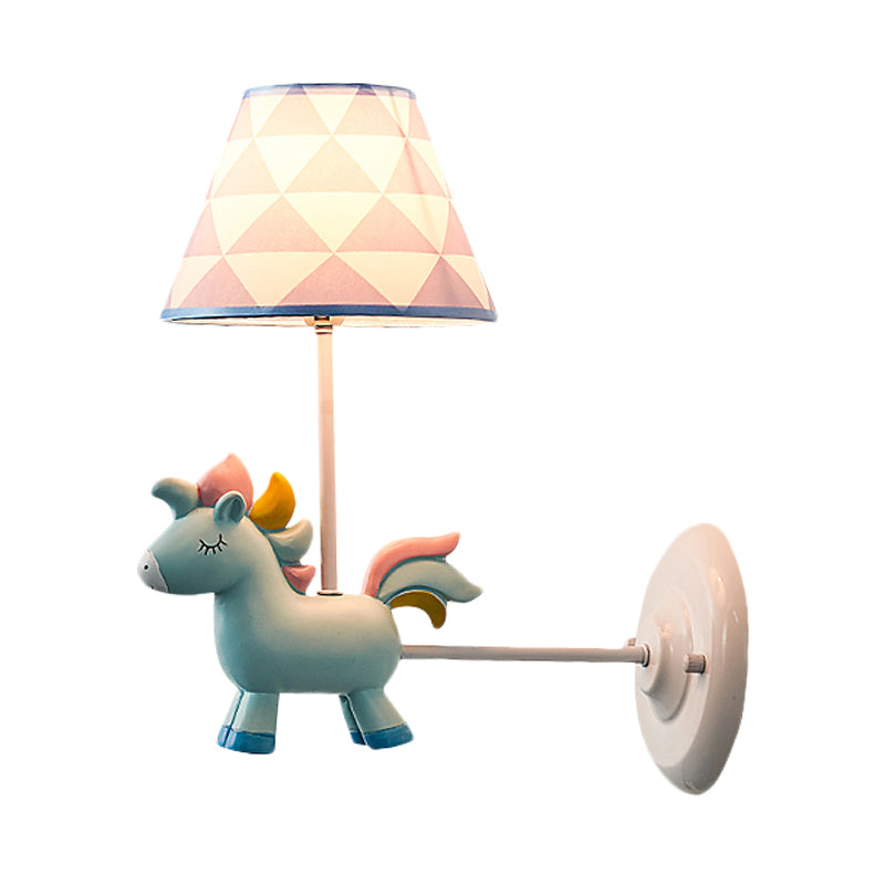 Candy Colored Unicorn Wall Light with Fabric Shade 1 Light Nordic Resin Sconce Light for Bedroom Clearhalo 'Wall Lamps & Sconces' 'Wall Lights' Lighting' 201465