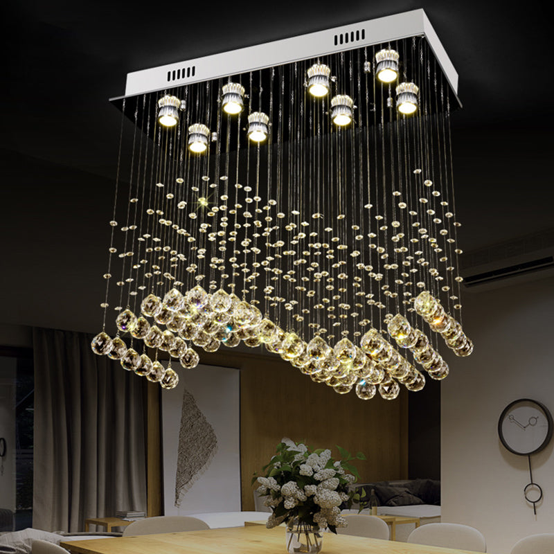 Wavy Dining Room Ceiling Lamp Modern Crystal 8 Lights Stainless Steel Flush Mount Lighting Fixture Clearhalo 'Ceiling Lights' 'Close To Ceiling Lights' 'Close to ceiling' 'Flush mount' Lighting' 2015302