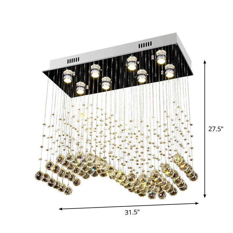 Wavy Dining Room Ceiling Lamp Modern Crystal 8 Lights Stainless Steel Flush Mount Lighting Fixture Clearhalo 'Ceiling Lights' 'Close To Ceiling Lights' 'Close to ceiling' 'Flush mount' Lighting' 2015306