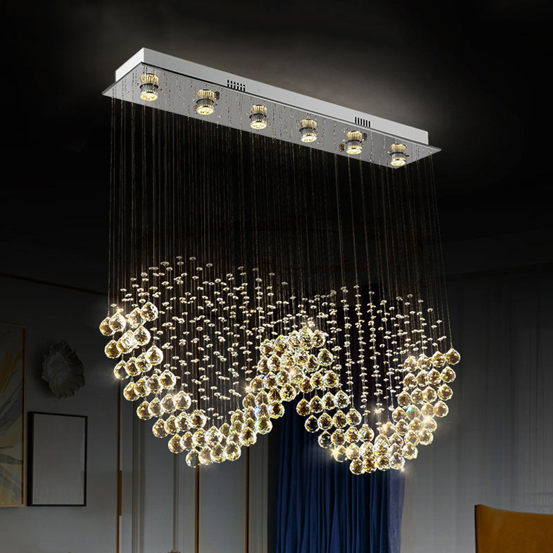 W Shaped Crystal Ceiling Lamp Modernism 6-Light Dining Room Flush Mounted Light in Stainless Steel Clearhalo 'Ceiling Lights' 'Close To Ceiling Lights' 'Close to ceiling' 'Flush mount' Lighting' 2015323