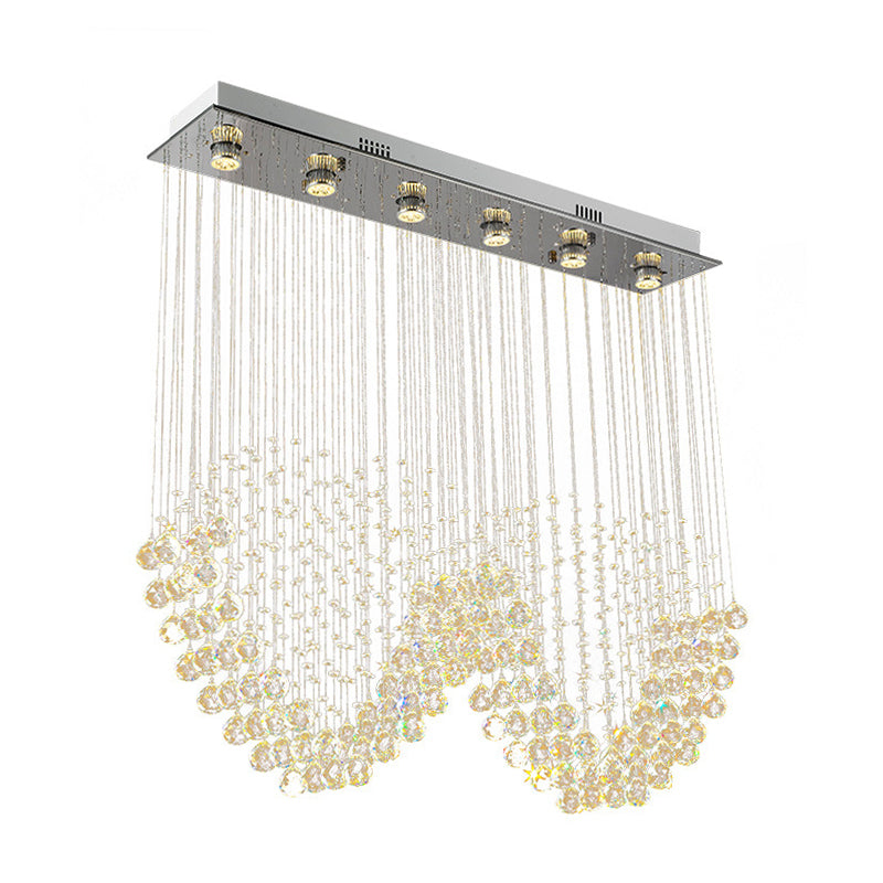 W Shaped Crystal Ceiling Lamp Modernism 6-Light Dining Room Flush Mounted Light in Stainless Steel Clearhalo 'Ceiling Lights' 'Close To Ceiling Lights' 'Close to ceiling' 'Flush mount' Lighting' 2015325