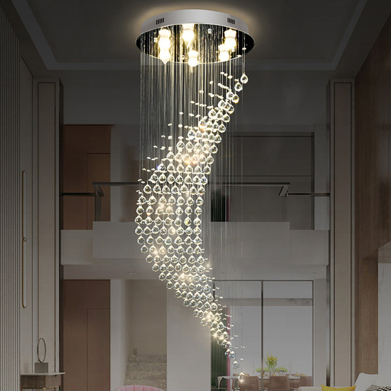 6 Lights New Moon Ceiling Fixture Minimalist Stainless Steel Crystal Flushmount Light for Staircase Clearhalo 'Ceiling Lights' 'Close To Ceiling Lights' 'Close to ceiling' 'Flush mount' Lighting' 2015339