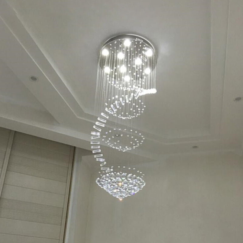 Elegant Modern Spiral Ceiling Lamp 9/12-Light Crystal Flush-Mount Light Fixture in Stainless Steel, Small/Medium/Large Stainless-Steel Small Clearhalo 'Ceiling Lights' 'Close To Ceiling Lights' 'Close to ceiling' 'Flush mount' Lighting' 2015342