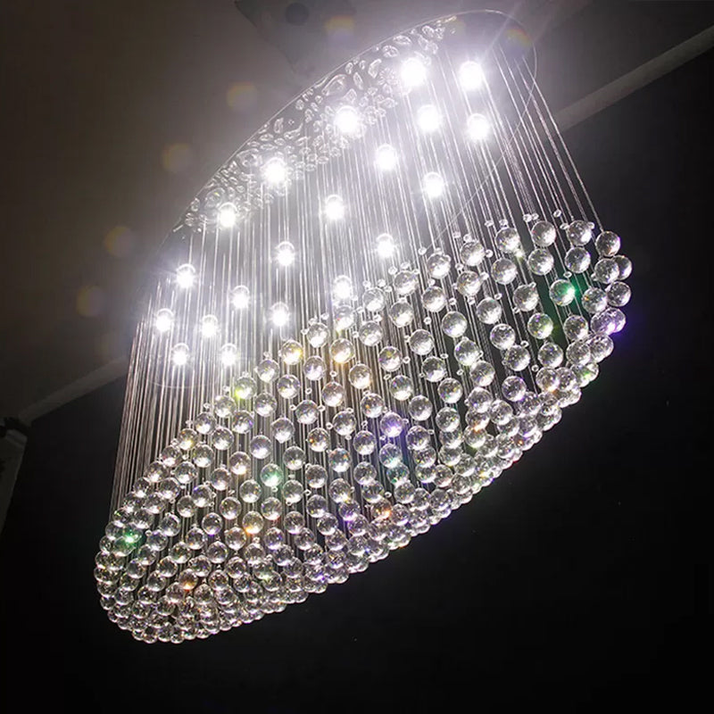 Elliptical Crystal Orb Flush Ceiling Light Modern 20-Head Living Room Flushmount in Stainless Steel Stainless-Steel Clearhalo 'Ceiling Lights' 'Close To Ceiling Lights' 'Close to ceiling' 'Flush mount' Lighting' 2015353