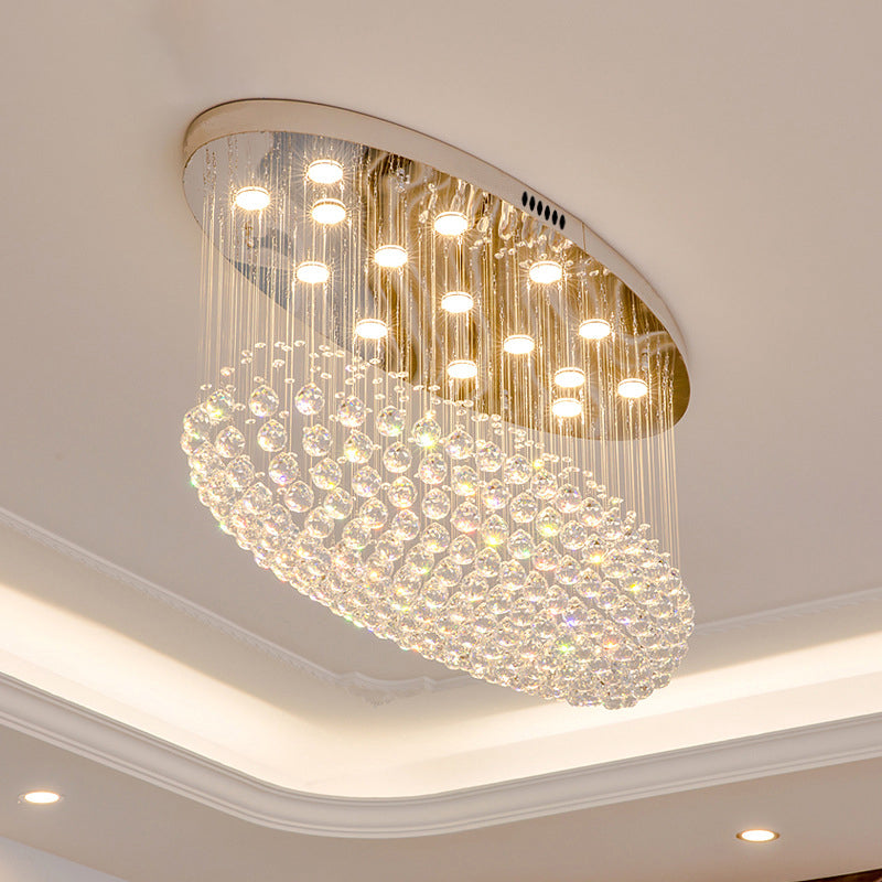 Elliptical Crystal Orb Flush Ceiling Light Modern 20-Head Living Room Flushmount in Stainless Steel Clearhalo 'Ceiling Lights' 'Close To Ceiling Lights' 'Close to ceiling' 'Flush mount' Lighting' 2015354