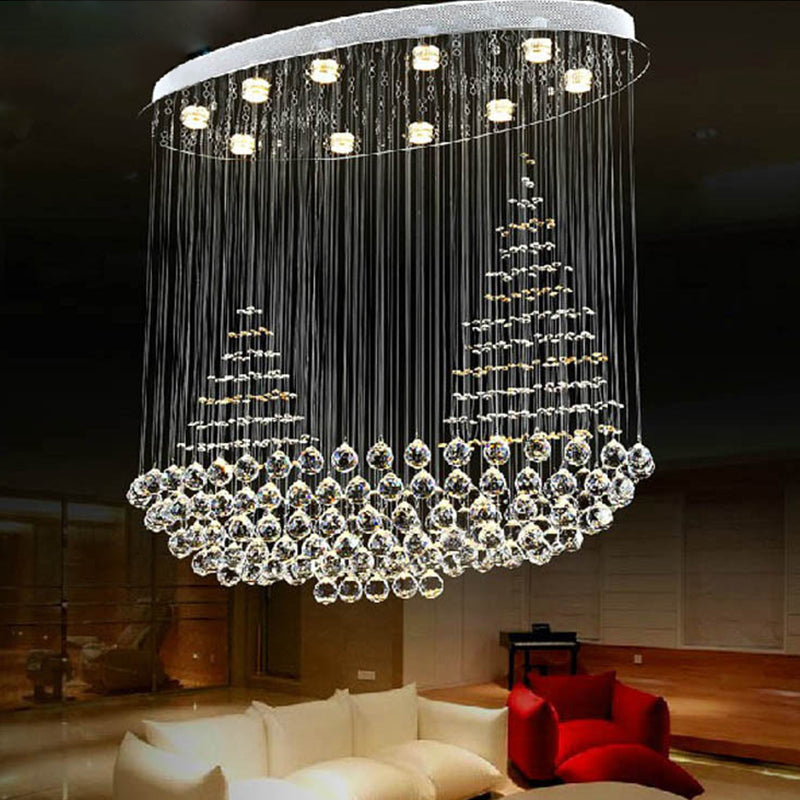 10 Lights Crystal Ceiling Lighting Modern Stainless Steel Sailboat Living Room Flush Mount Lamp Clearhalo 'Ceiling Lights' 'Close To Ceiling Lights' 'Close to ceiling' 'Flush mount' Lighting' 2015358