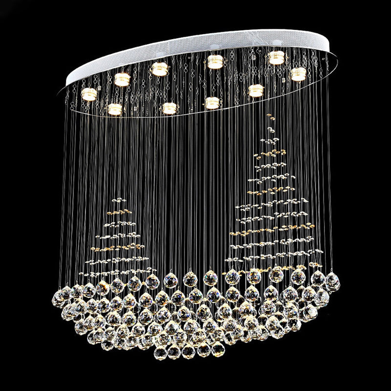 10 Lights Crystal Ceiling Lighting Modern Stainless Steel Sailboat Living Room Flush Mount Lamp Clearhalo 'Ceiling Lights' 'Close To Ceiling Lights' 'Close to ceiling' 'Flush mount' Lighting' 2015359