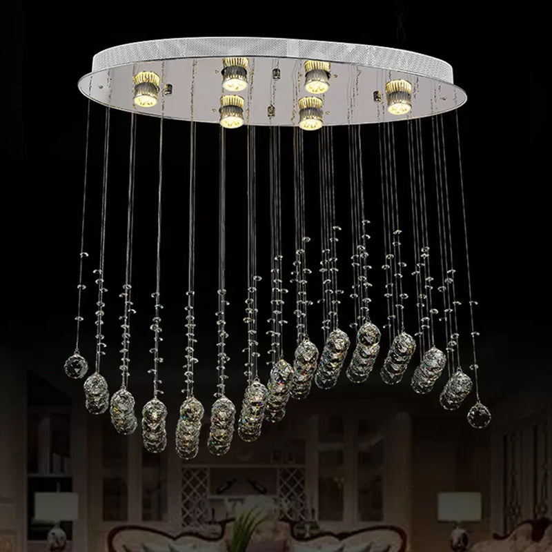 Small/Large Crystal Wavy Flushmount Lighting Contemporary 6-Head Living Room Ceiling Flush Light in Stainless Steel Clearhalo 'Ceiling Lights' 'Close To Ceiling Lights' 'Close to ceiling' 'Flush mount' Lighting' 2015369