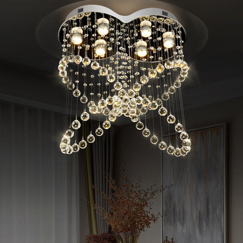 6-Light Crystal Orb Flush Mount Modern Stainless Steel Butterfly Bedroom Ceiling Light Fixture Stainless-Steel Clearhalo 'Ceiling Lights' 'Close To Ceiling Lights' 'Close to ceiling' 'Flush mount' Lighting' 2015414