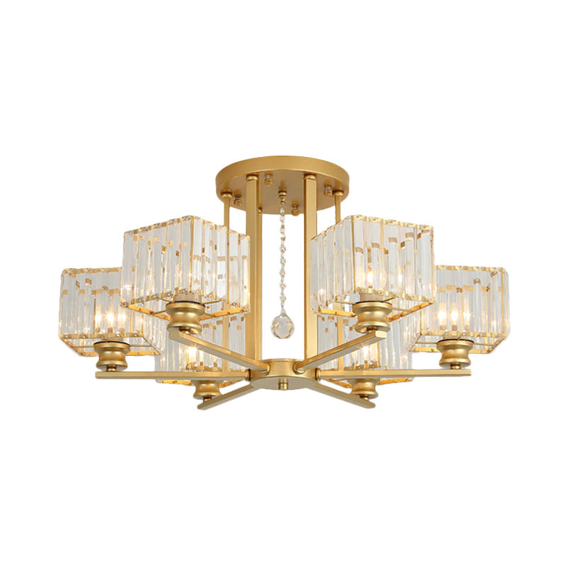 Prismatic Crystal Rectangle Flush Chandelier Modern 4/6/8 Lights Living Room Semi Flush Ceiling Lamp in Black/Gold Clearhalo 'Ceiling Lights' 'Close To Ceiling Lights' 'Close to ceiling' 'Semi-flushmount' Lighting' 2015518