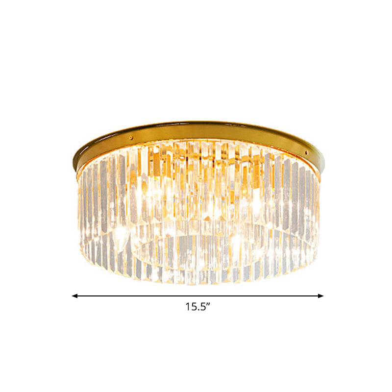 Crystal Drum Flush Mount Lamp Simplicity 3/4/5 Bulbs Bedroom Ceiling Light in Gold, 12.5