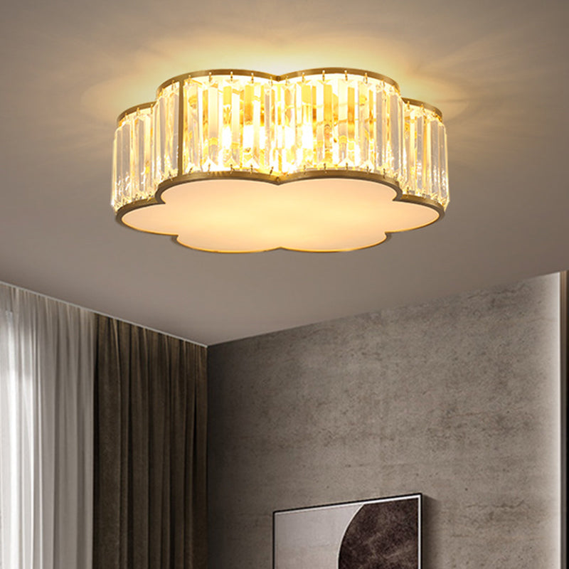 3/4/5-Light Flower Ceiling Lamp Minimalist Black/Gold Prismatic Crystal Small/Medium/Large Flush Mount Light Fixture Clearhalo 'Ceiling Lights' 'Close To Ceiling Lights' 'Close to ceiling' 'Flush mount' Lighting' 2015550