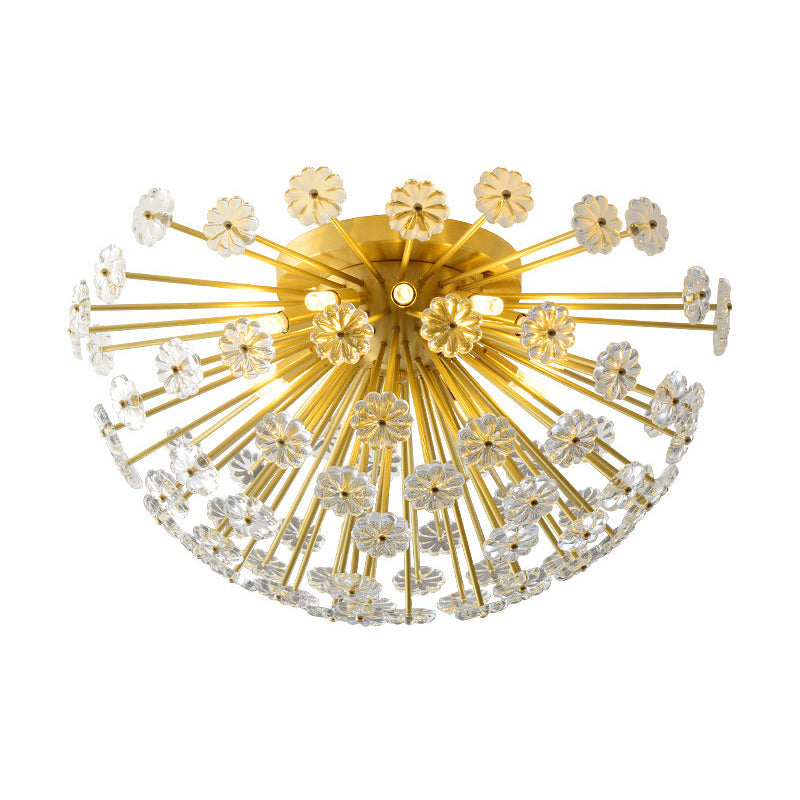 Gold 3/5 Lights Semi Flush Mount Modern Crystal Bouquet Flushmount Ceiling Lamp for Bedroom Clearhalo 'Ceiling Lights' 'Close To Ceiling Lights' 'Close to ceiling' Lighting' 2015570