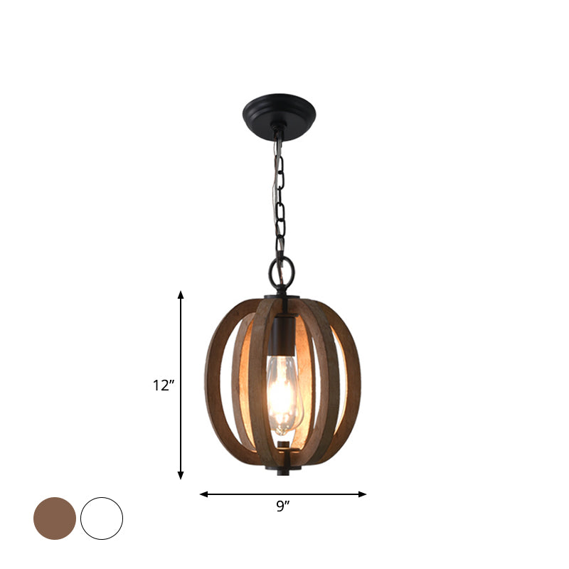 Wood Geometrical Cage Suspension Lamp Traditional 1 Head Living Room Drop Pendant Clearhalo 'Ceiling Lights' 'Pendant Lights' 'Pendants' Lighting' 2016194