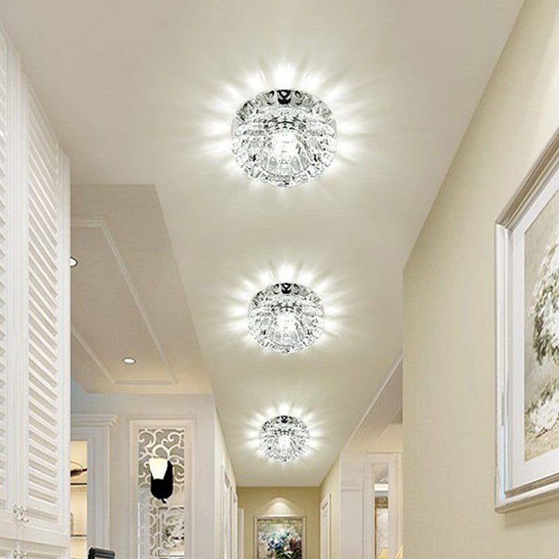 Petal Clear Crystal Ceiling Mounted Lamp Modern LED Chrome Flush Mount Lighting for Hallway Chrome White Clearhalo 'Ceiling Lights' 'Close To Ceiling Lights' 'Close to ceiling' 'Flush mount' Lighting' 2016353