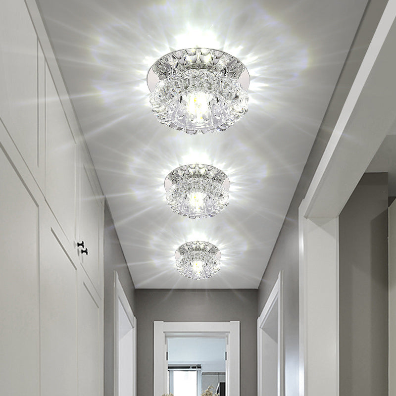 Clear Crystal Floral Ceiling Mounted Fixture Modernity LED Chrome Flush Light for Porch Chrome Clearhalo 'Ceiling Lights' 'Close To Ceiling Lights' 'Close to ceiling' 'Flush mount' Lighting' 2016356