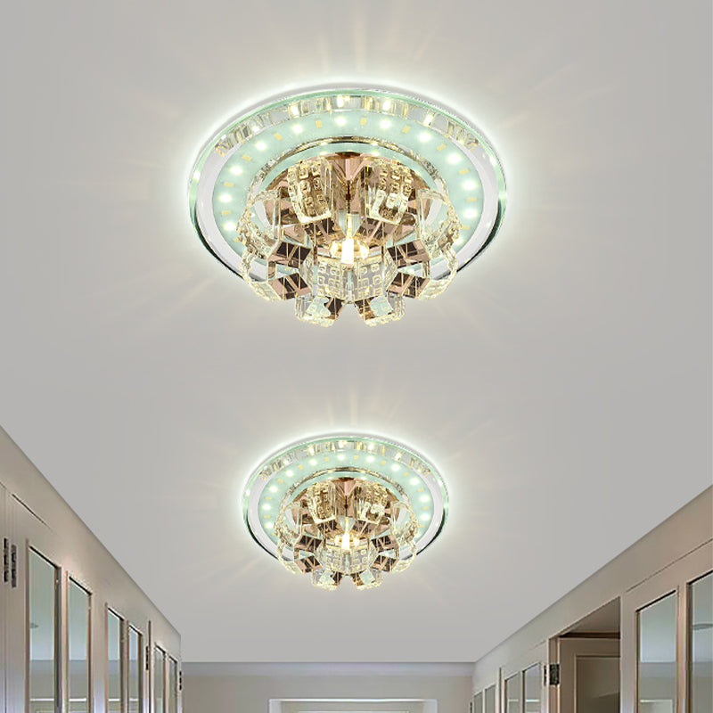 Round Flush Ceiling Light Contemporary Beveled Crystal LED Corridor Flush Mount Fixture in Chrome Clearhalo 'Ceiling Lights' 'Close To Ceiling Lights' 'Close to ceiling' 'Flush mount' Lighting' 2016372