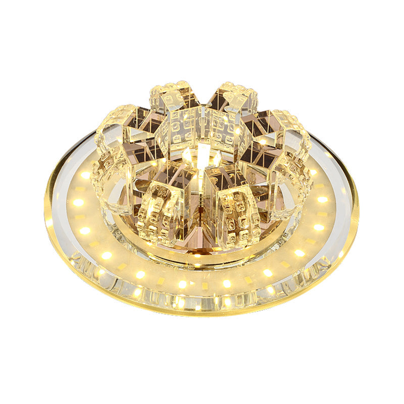 Round Flush Ceiling Light Contemporary Beveled Crystal LED Corridor Flush Mount Fixture in Chrome Clearhalo 'Ceiling Lights' 'Close To Ceiling Lights' 'Close to ceiling' 'Flush mount' Lighting' 2016374