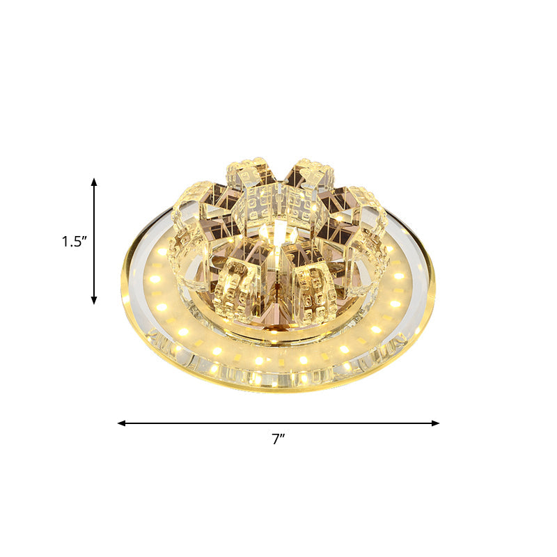 Round Flush Ceiling Light Contemporary Beveled Crystal LED Corridor Flush Mount Fixture in Chrome Clearhalo 'Ceiling Lights' 'Close To Ceiling Lights' 'Close to ceiling' 'Flush mount' Lighting' 2016375