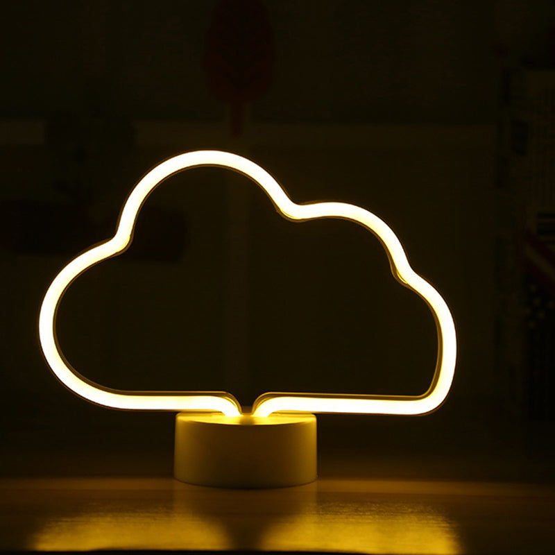 Plastic Cloud-Shaped Night Table Lamp Cartoon Battery Operated LED White Nightstand Lighting Clearhalo 'Night Lights' 'Wall Lights' Lighting' 2016878