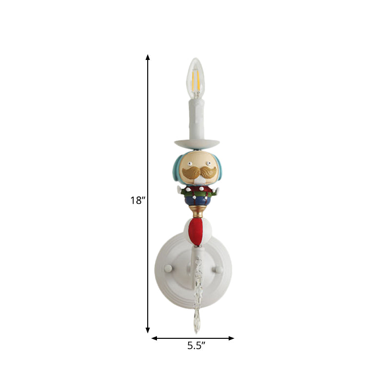 Resin Candle Wall Lighting Contemporary Style 1 Light Wall Lamp with Clown and Crystal Deco in White for Kids Clearhalo 'Wall Lamps & Sconces' 'Wall Lights' Lighting' 201694